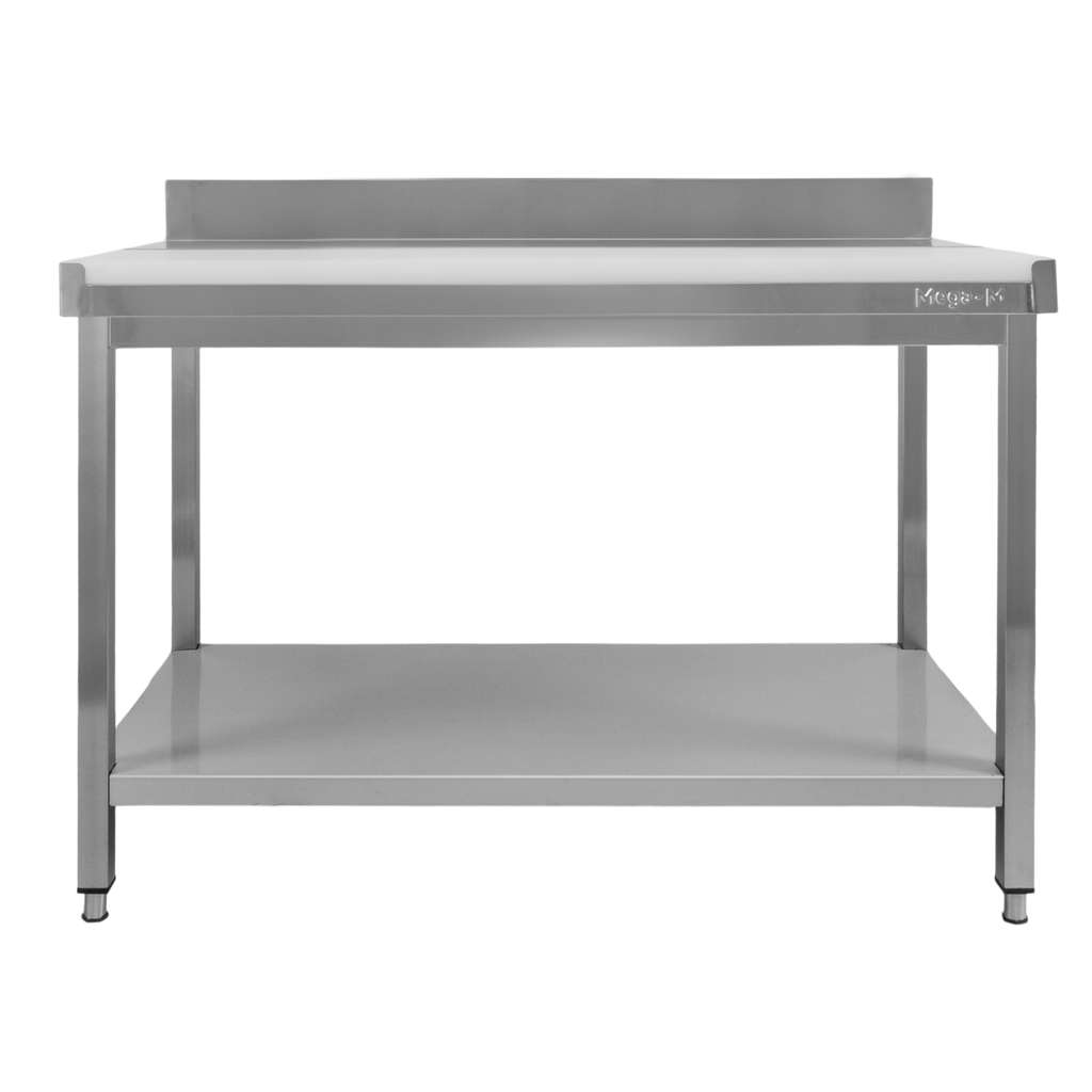 Mega-M Tavolo macelleria inox 120x70x85 cm tagliere e ripiano