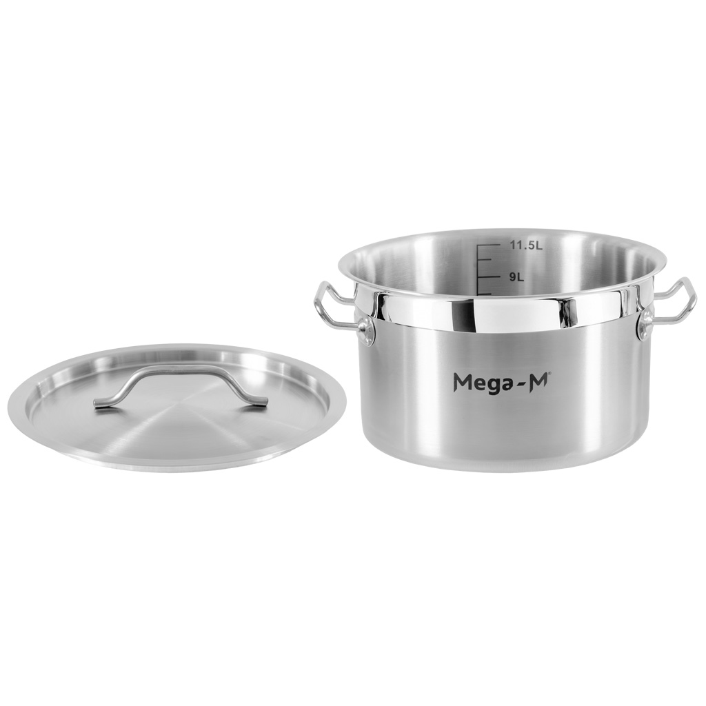 Mega-M Pro pentola bassa inox 12 L 30x18 cm con coperchio