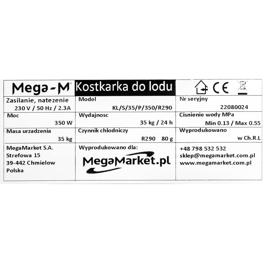 Mega-M KL/S/35/P/350/R290 macchina ghiaccio 35 kg
