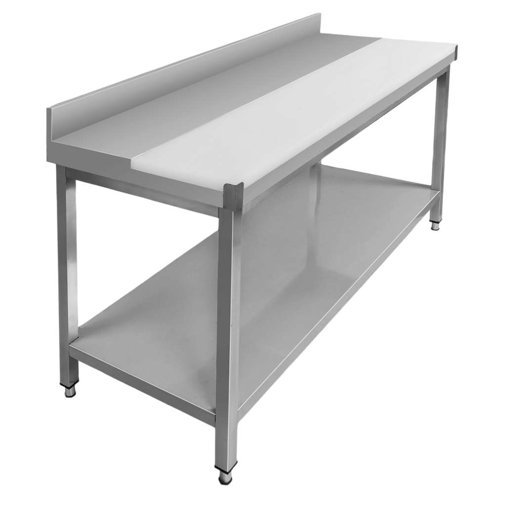 Mega-M tavolo inox 150x70x85cm con tagliere e ripiano