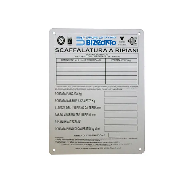 Agosistem Bizzotto Tabella di Portata PVC A4 21x30 cm