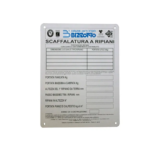 Agosistem Bizzotto Tabella di Portata PVC A4 21x30 cm