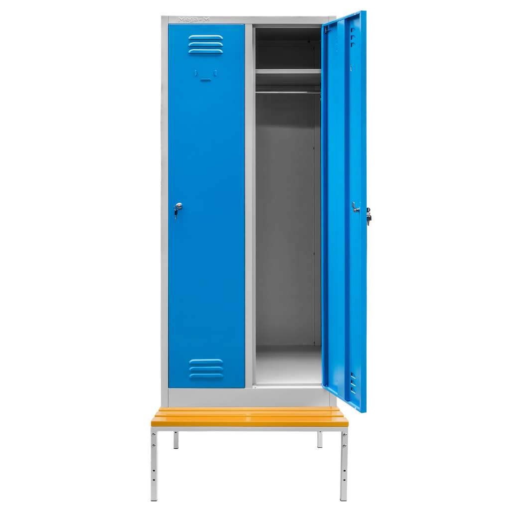 Mega-M Armadietto spogliatoio 2 ante 80 cm grigio blu con panca
