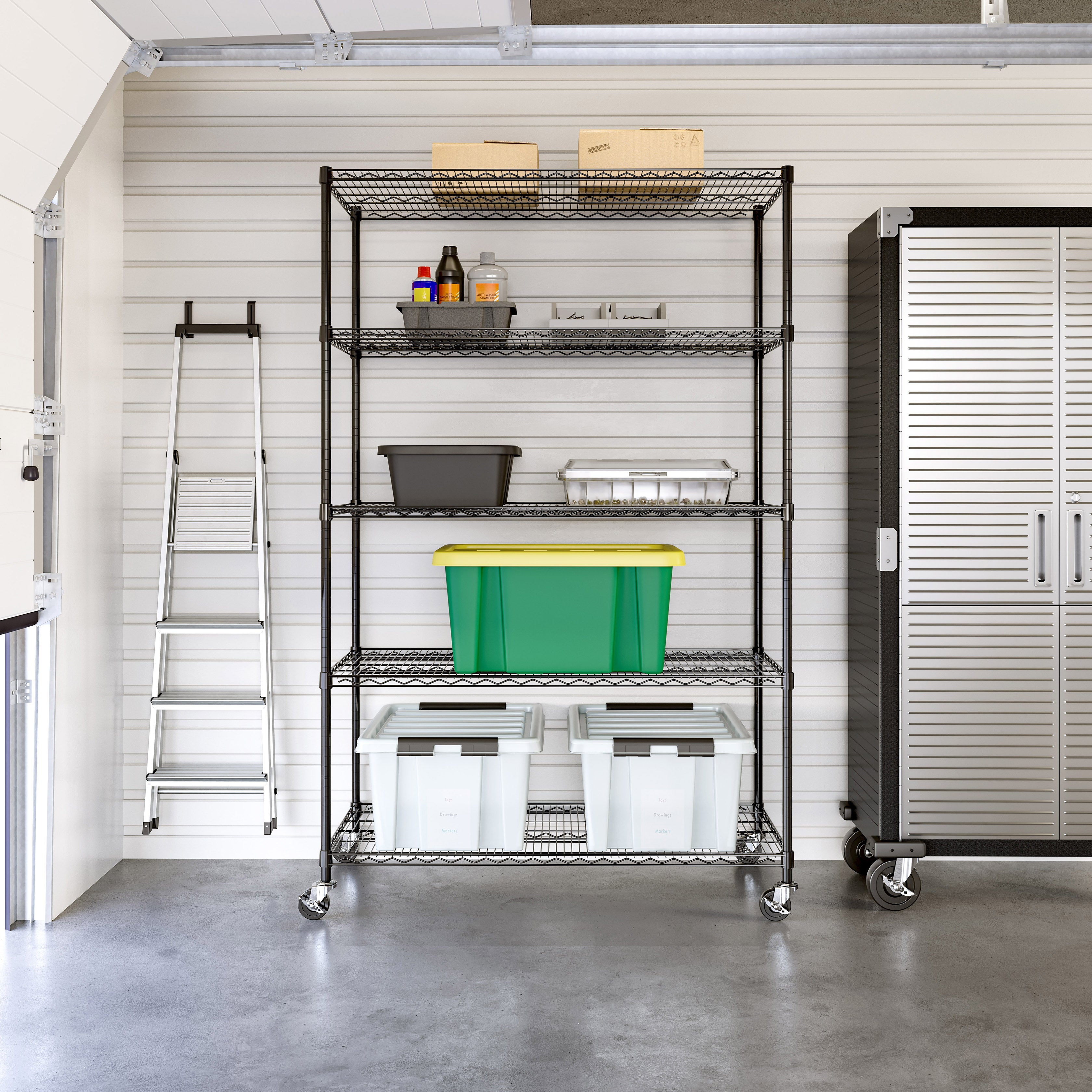 Seville Classics UltraDurable Scaffale 5 Ripiani Nero 122 cm
