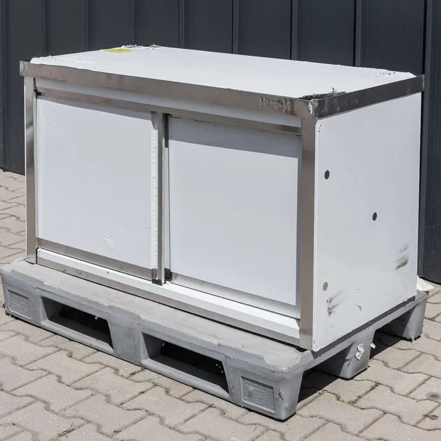 Mega-M tavolo inox 120x60x85 cm centrale con armadio revisionato