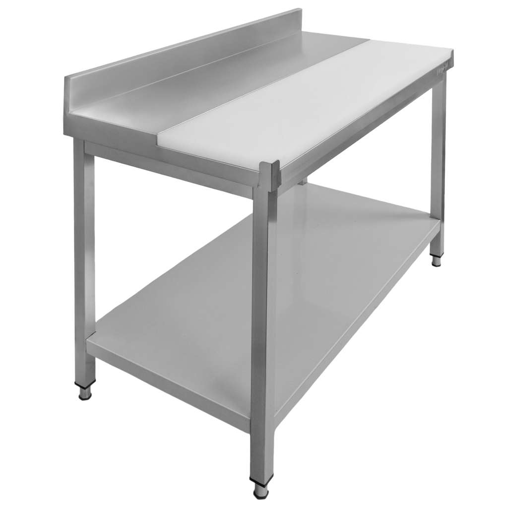 Mega-M Tavolo macelleria inox 120x70x85 cm tagliere e ripiano