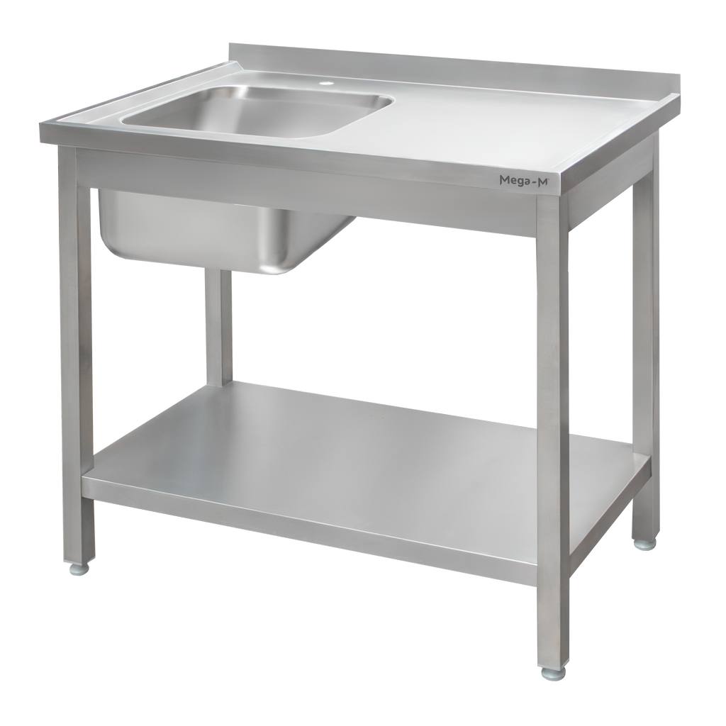 Mega-M 120x60x85 cm lavello inox vasca sinistra con ripiano