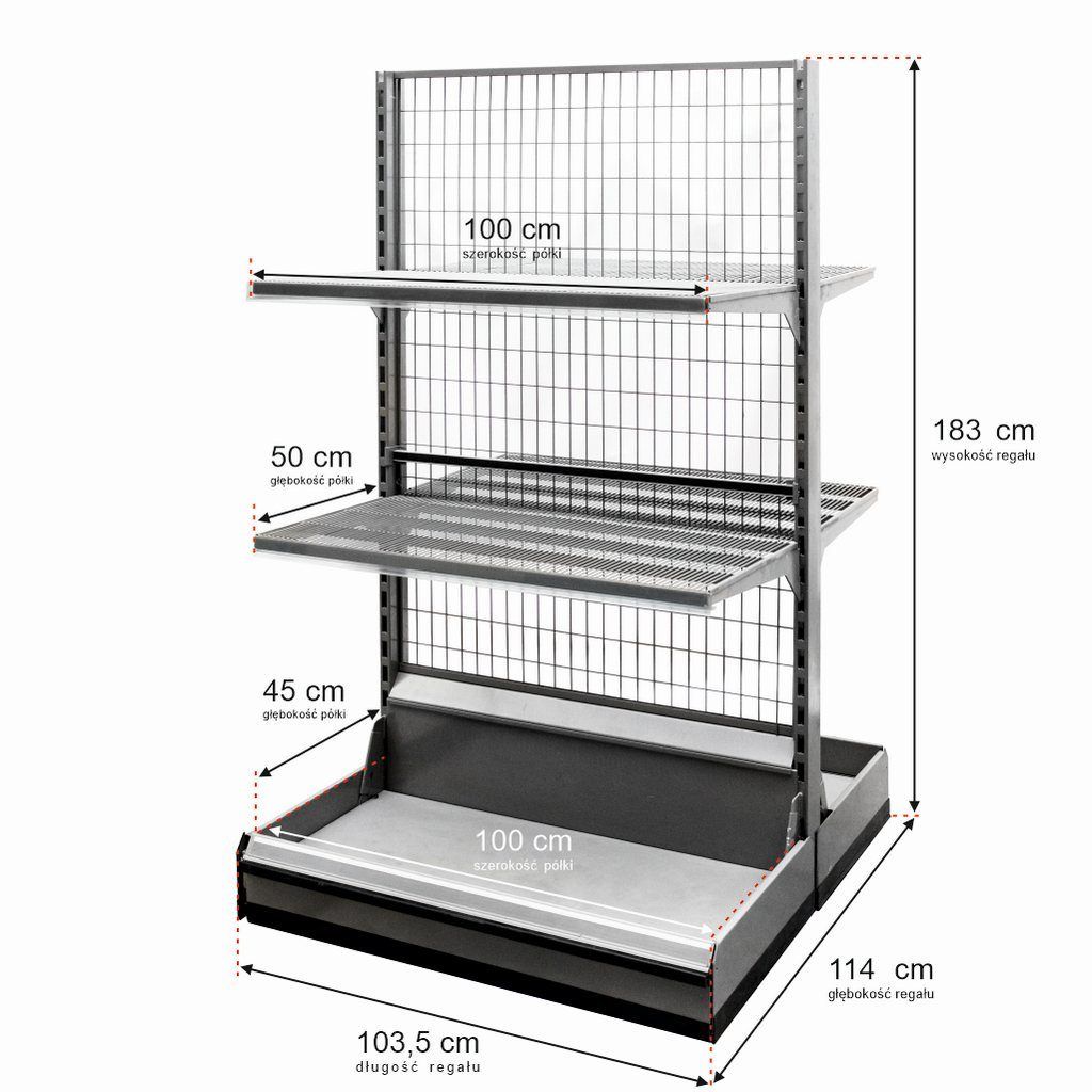 Wire-C scaffale negozio bifacciale 183 cm 4 ripiani