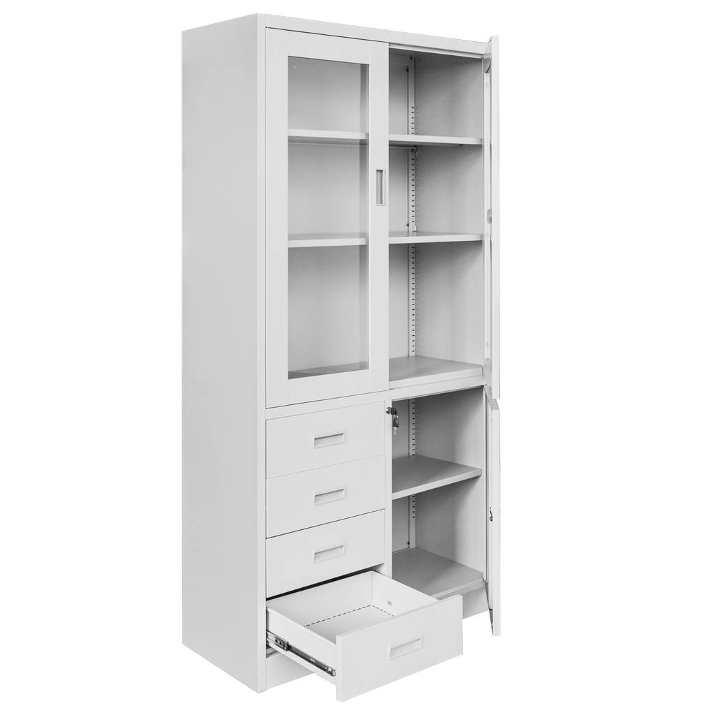 Mega-M Wenus armadio ufficio metallo vetro 90x40x185 grigio