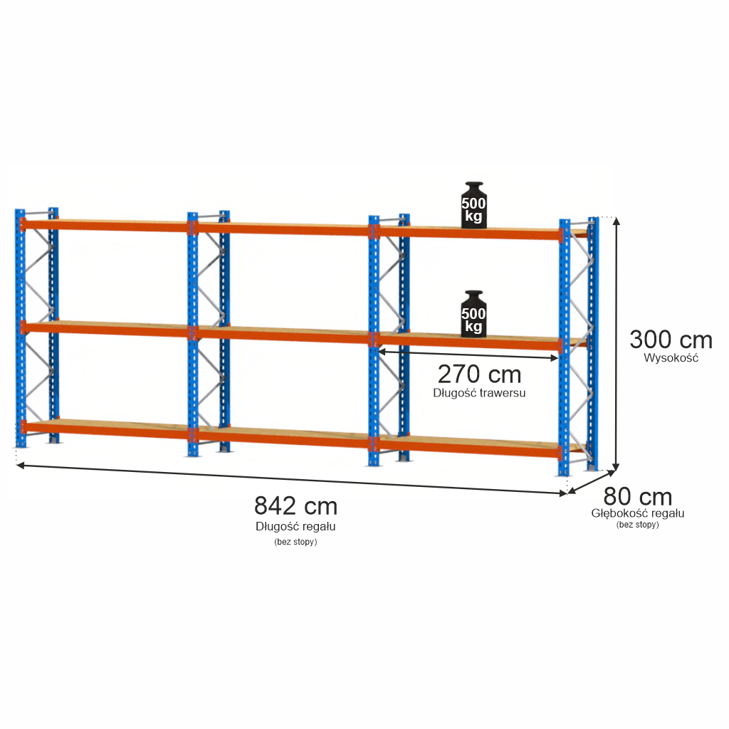 Mega-M XR scaffale magazzino 300x842x80 cm 9 ripiani 500 kg