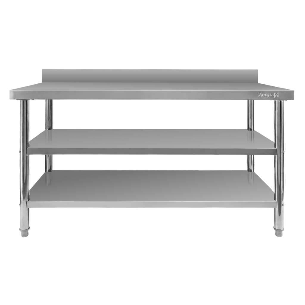 Mega-M X Standard 150x60x85 cm tavolo inox a muro 2 ripiani