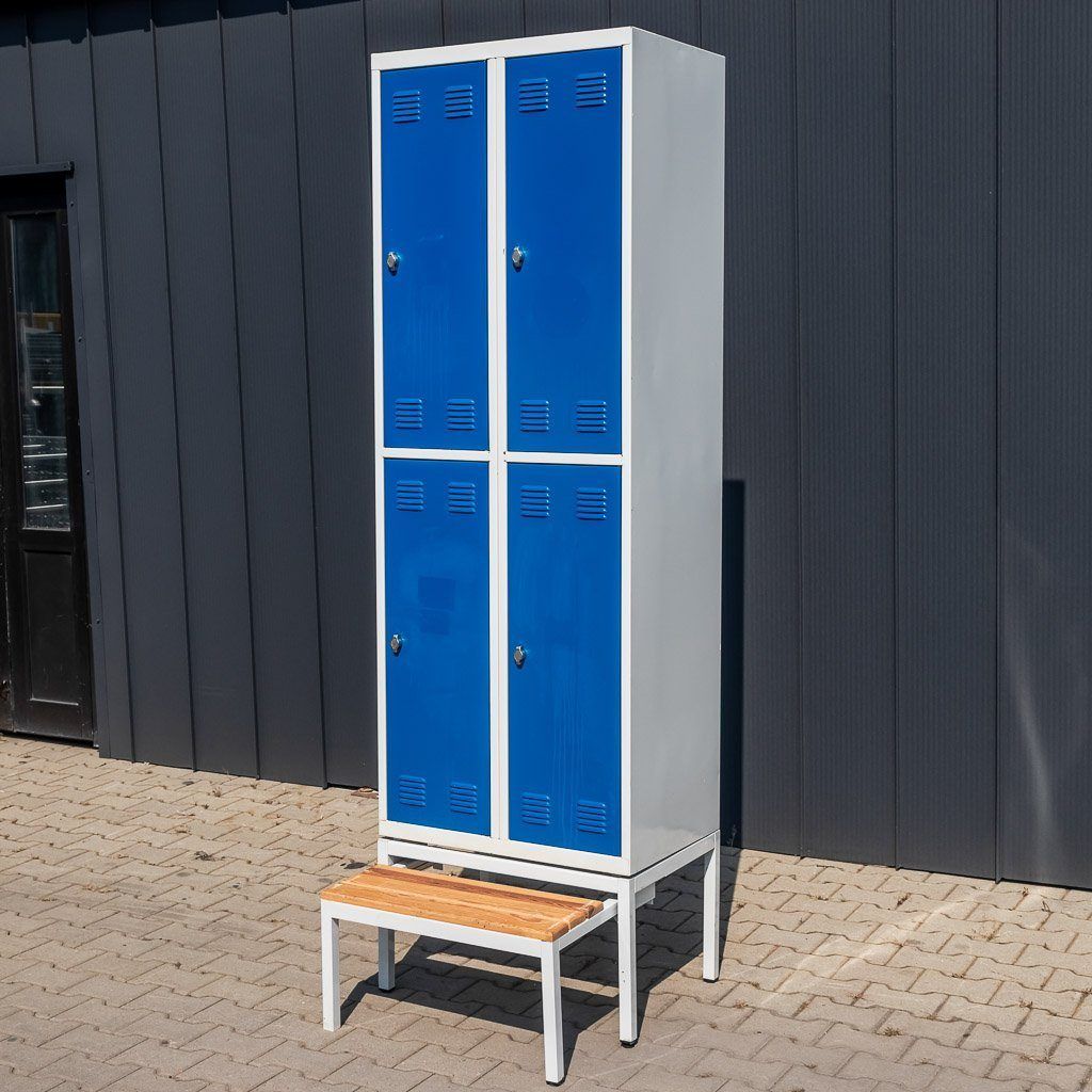 Armadietto spogliatoio 4 posti 70x78x229 cm grigio blu panca