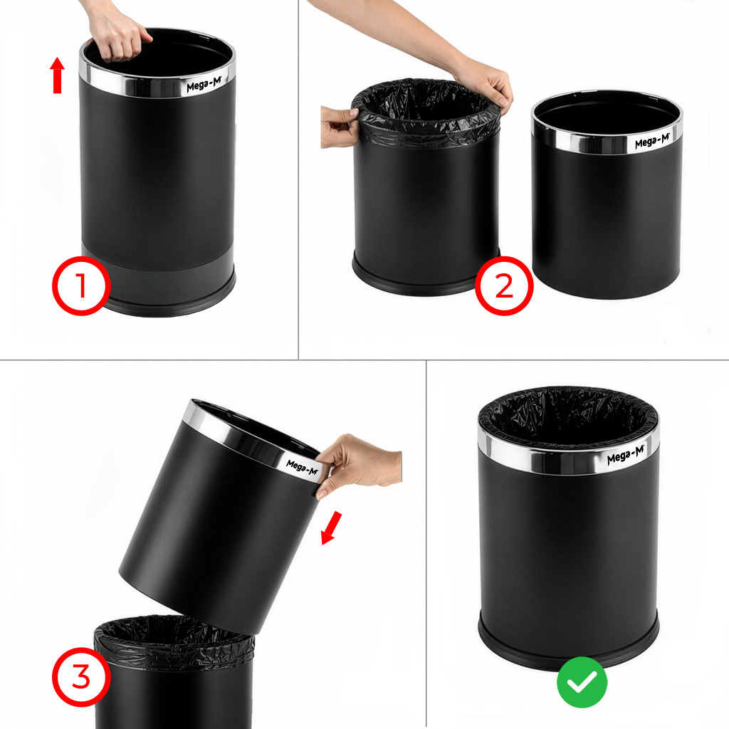 Mega-M Cestino Rifiuti Metallo Nero 10 L Aperto
