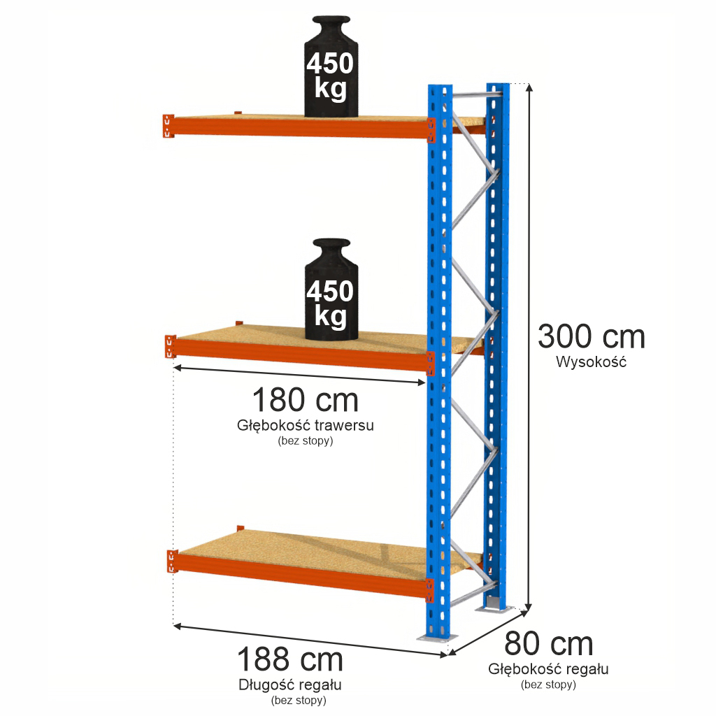 Scaffale Mega-M XR 300x188x80 cm 3 ripiani 450 kg modulo aggiuntivo