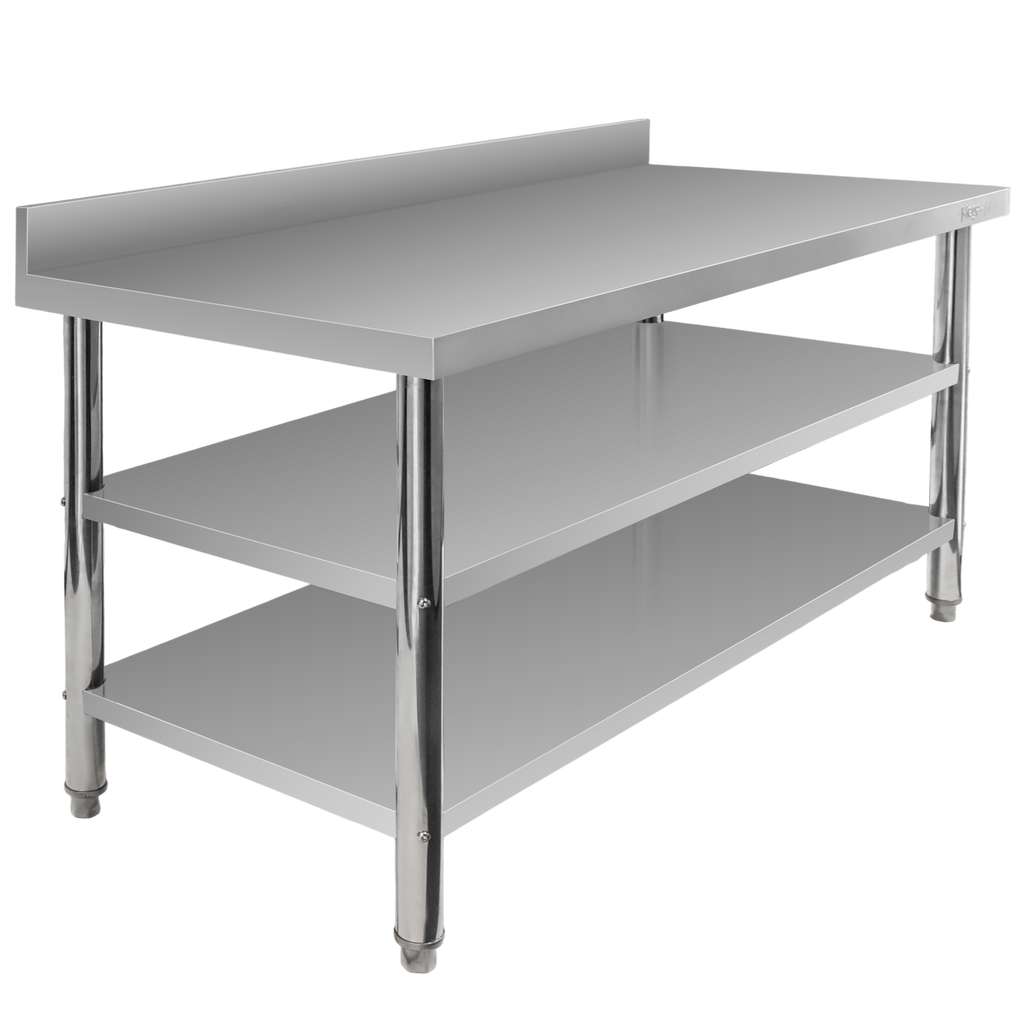 Mega-M X Standard 150x60x85 cm tavolo inox a muro 2 ripiani