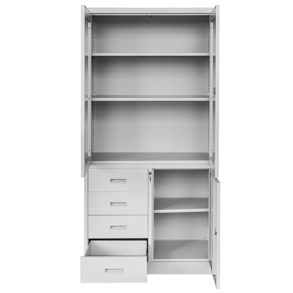 Mega-M Wenus armadio ufficio metallo vetro 90x40x185 grigio