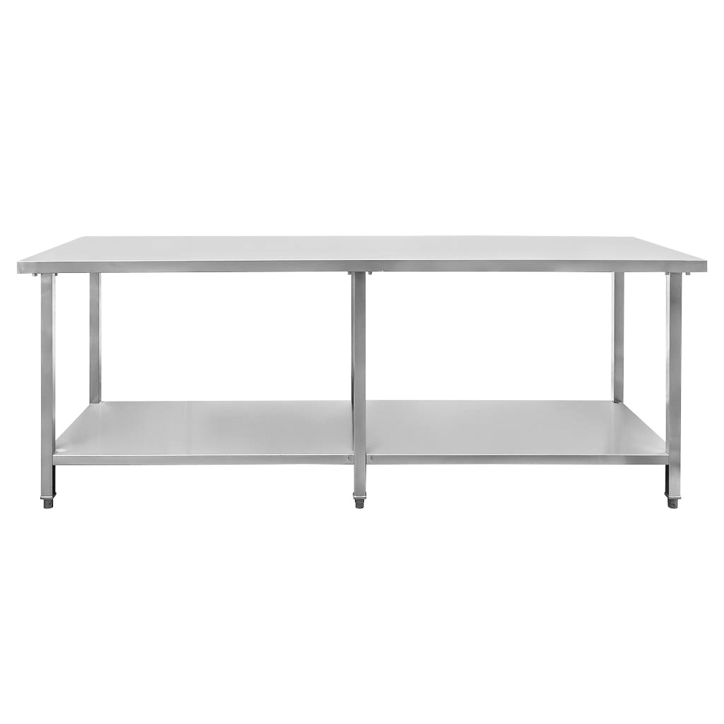 Mega-M tavolo inox 220x80x85 cm 6 gambe con ripiano
