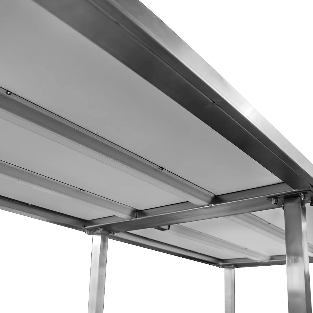 Mega-M tavolo inox 220x80x85 cm 6 gambe con ripiano