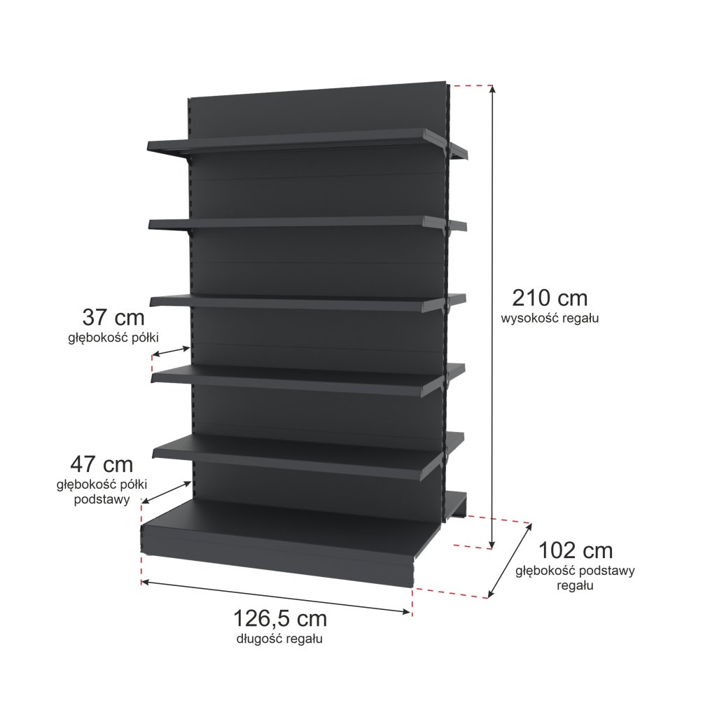 Mega-M Merkury II Scaffale Gondola Grafite 126,5 cm 120 kg