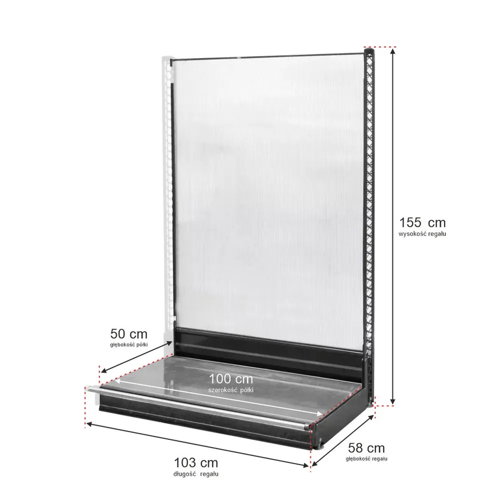 Wanzl H-155 scaffale negozio parete 103 cm policarbonato