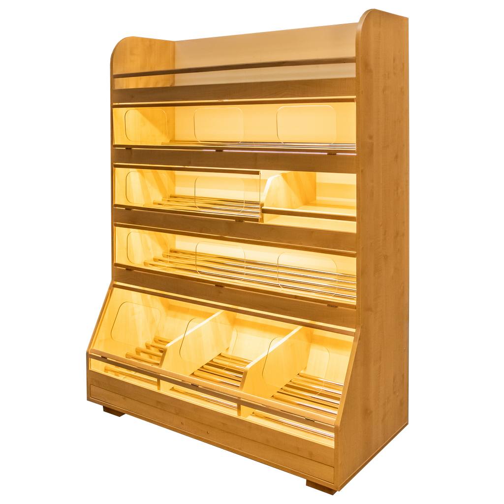 Scaffale pane 125x60x180 legno plexi LED acero chiaro