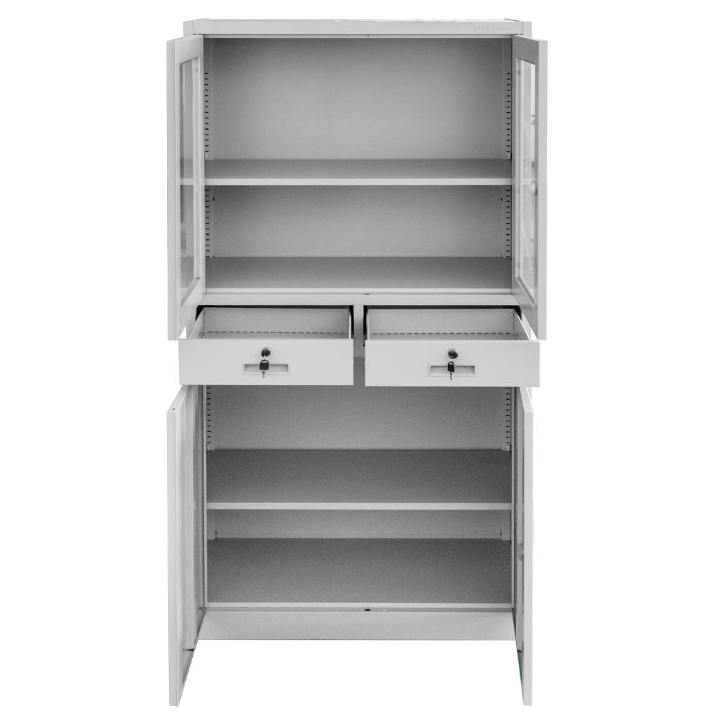 Mega-M Wenus Armadio Ufficio Metallo 90x40x185 cm Grigio Vetro 2 Cassetti