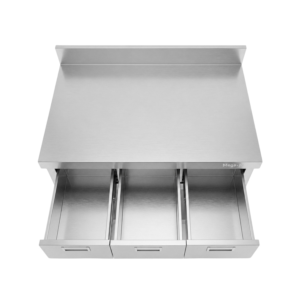 Mega-M X tavolo inox 100x60x85 cm 3 cassetti alzatina