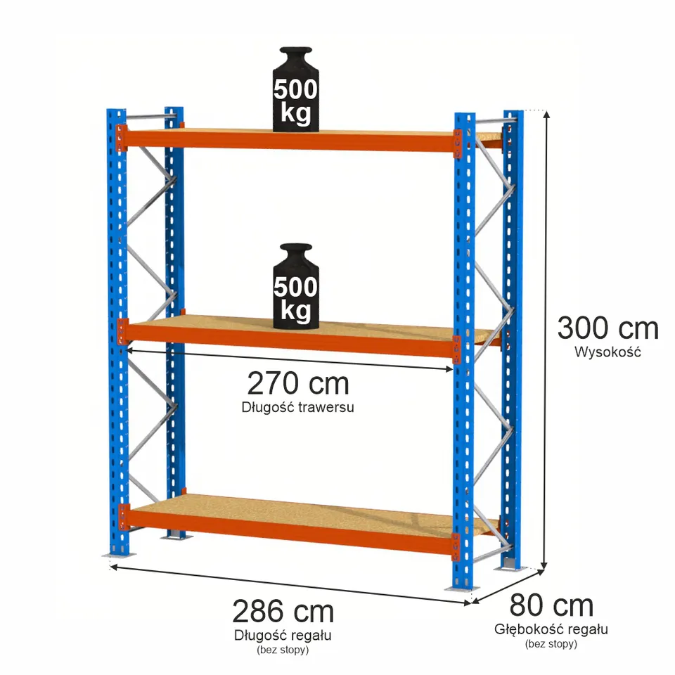 Mega-M XR H-300 L-286 G-80 scaffale magazzino 3 ripiani 500 kg base