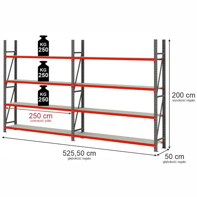 Mega-M FORTIS Scaffale Magazzino 8 Ripiani 525,5x50x200 cm
