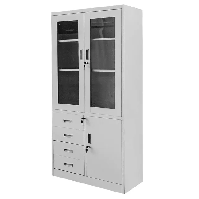 Mega-M Wenus armadio ufficio metallo vetro 90x40x185 grigio