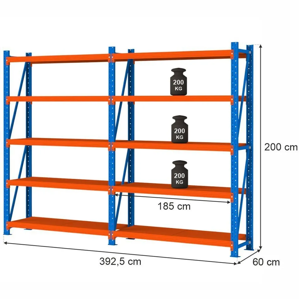Mega-M Fortis Light Scaffale magazzino 10 ripiani 200x392,5x60 cm
