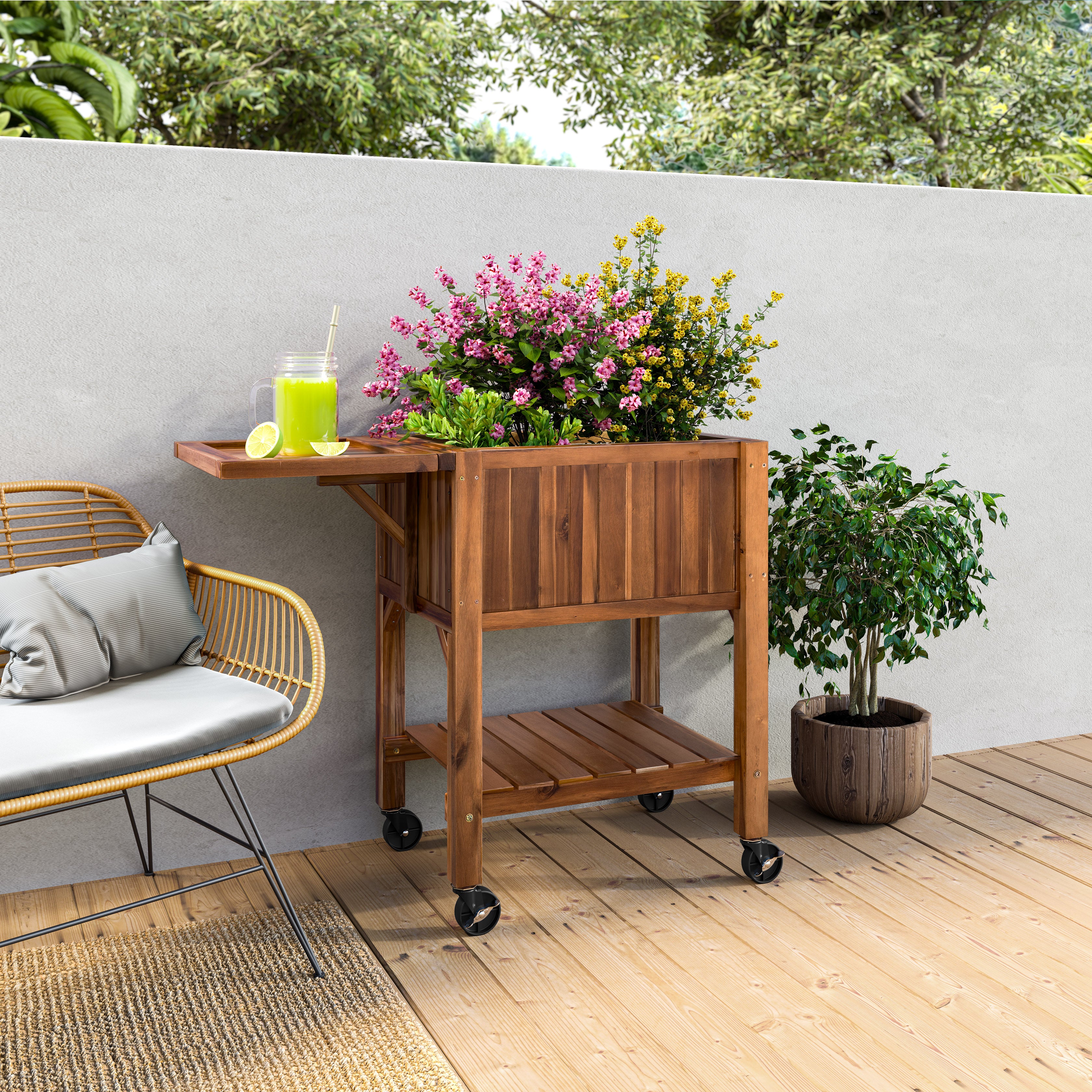 Seville Classics fioriera rialzata legno acacia con ruote