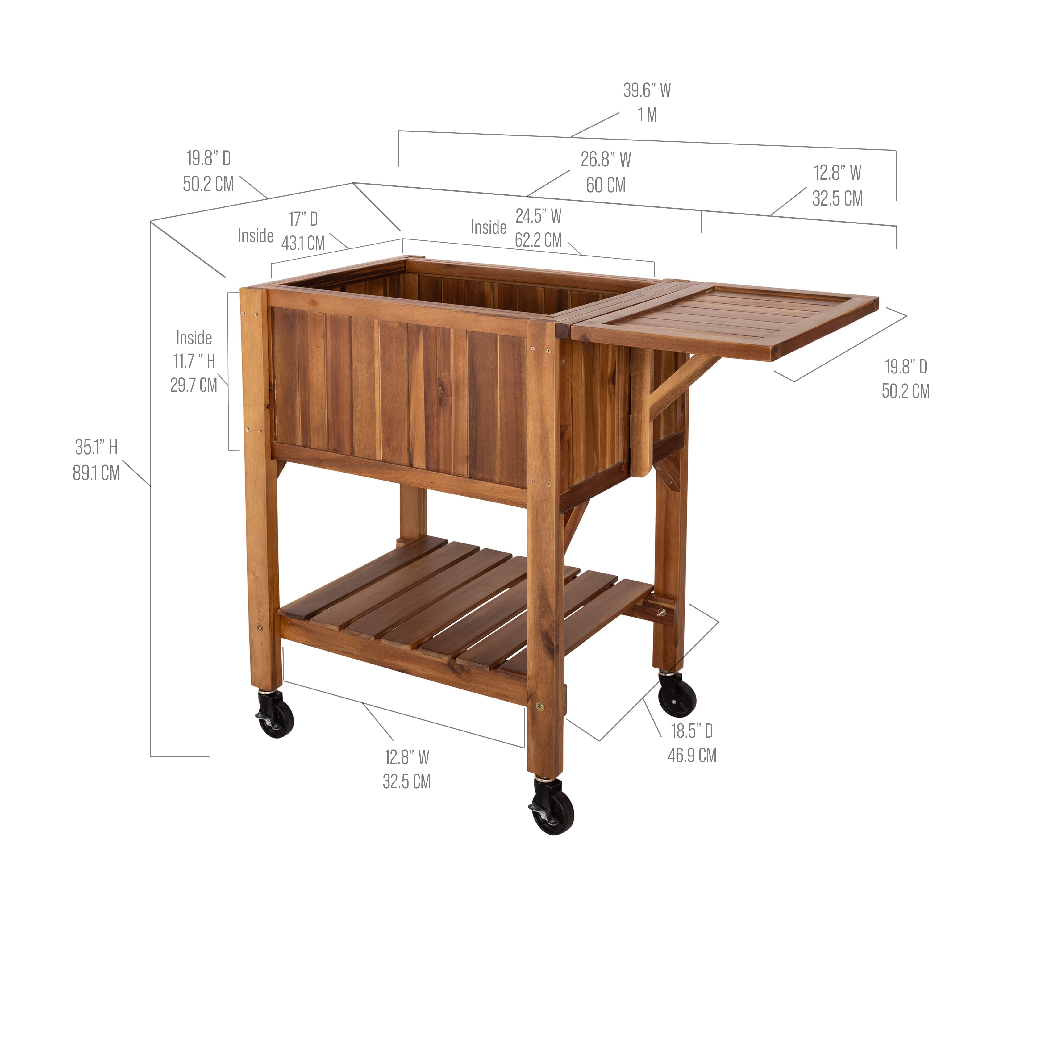 Seville Classics fioriera rialzata legno acacia con ruote