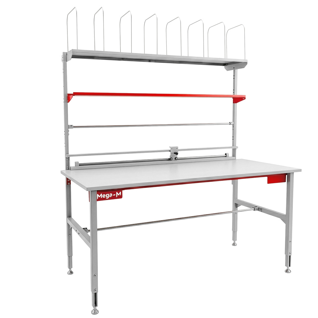 Mega-M S-200 Tavolo Imballaggio 200x80 cm Regolabile con Alzata