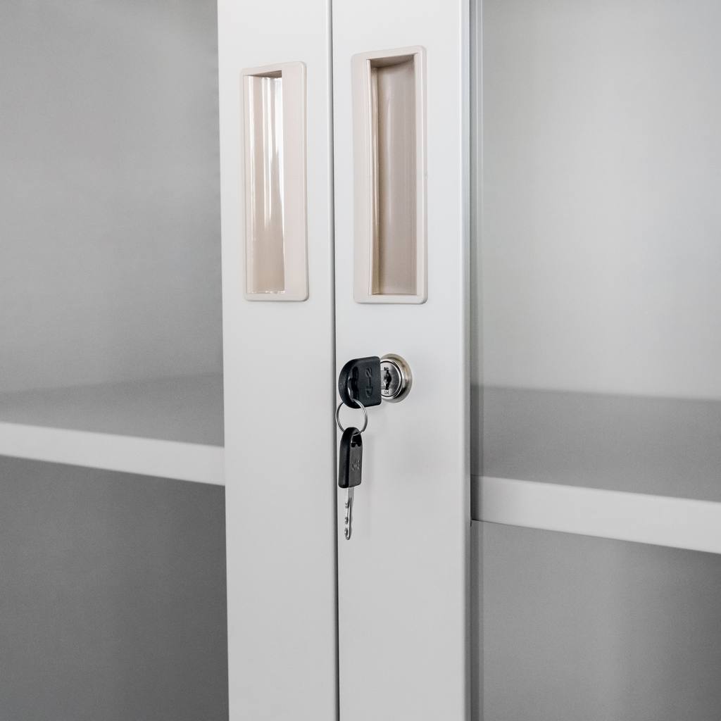 Mega-M Wenus Armadio Ufficio Metallo 90x40x185 cm Grigio Vetro 2 Cassetti