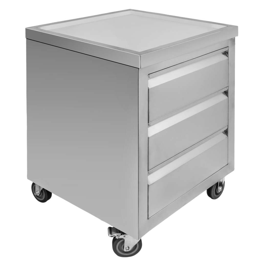 Mega-M tavolo inox mobile 60x60x85 cm 3 cassetti ruote