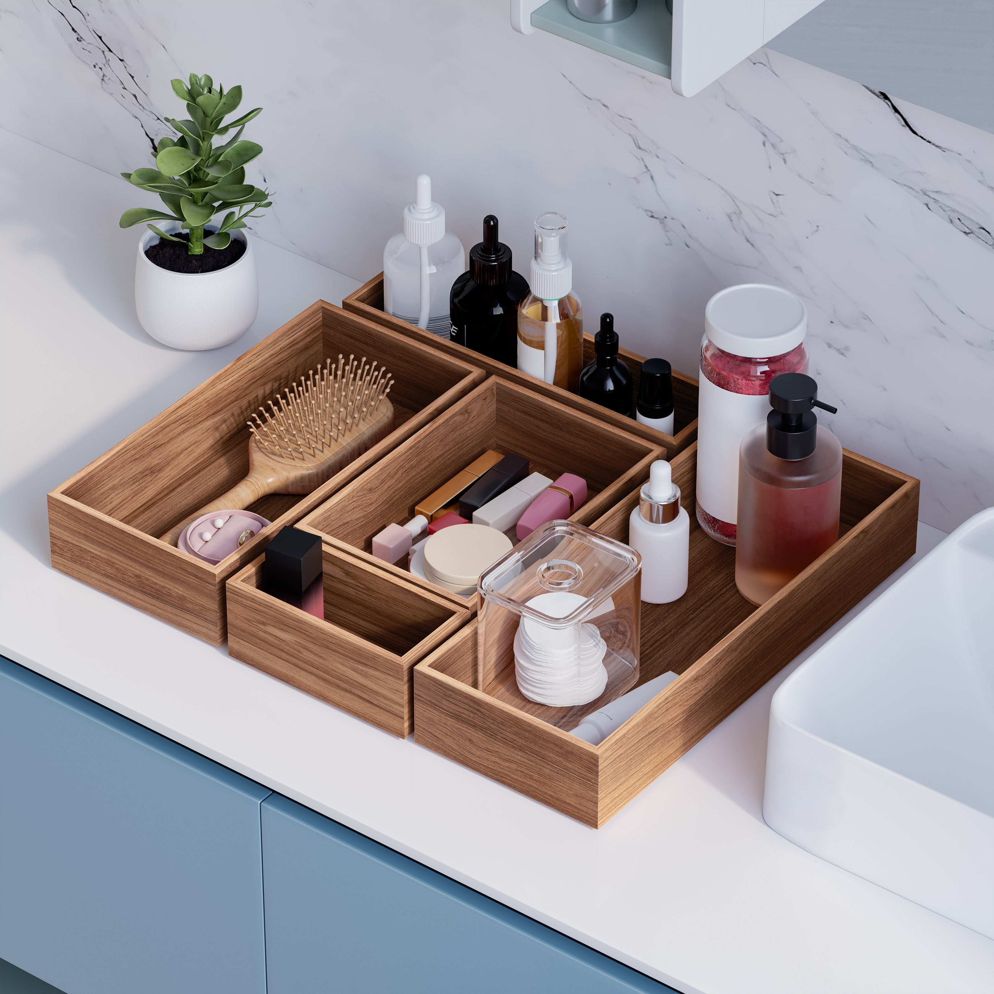 Seville Classics Acacia set organizer 10 pezzi legno cassetti
