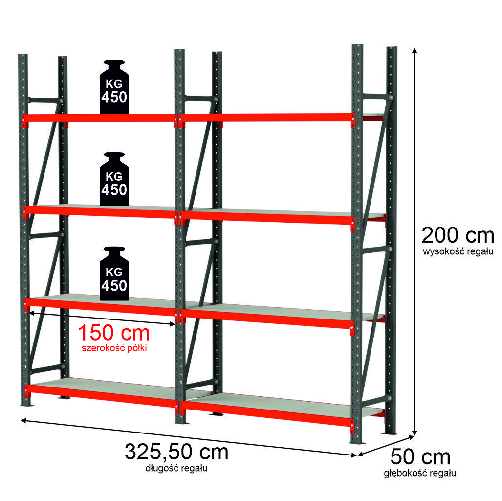 Mega-M Fortis scaffale magazzino 8 ripiani H-200 L-325,5 cm
