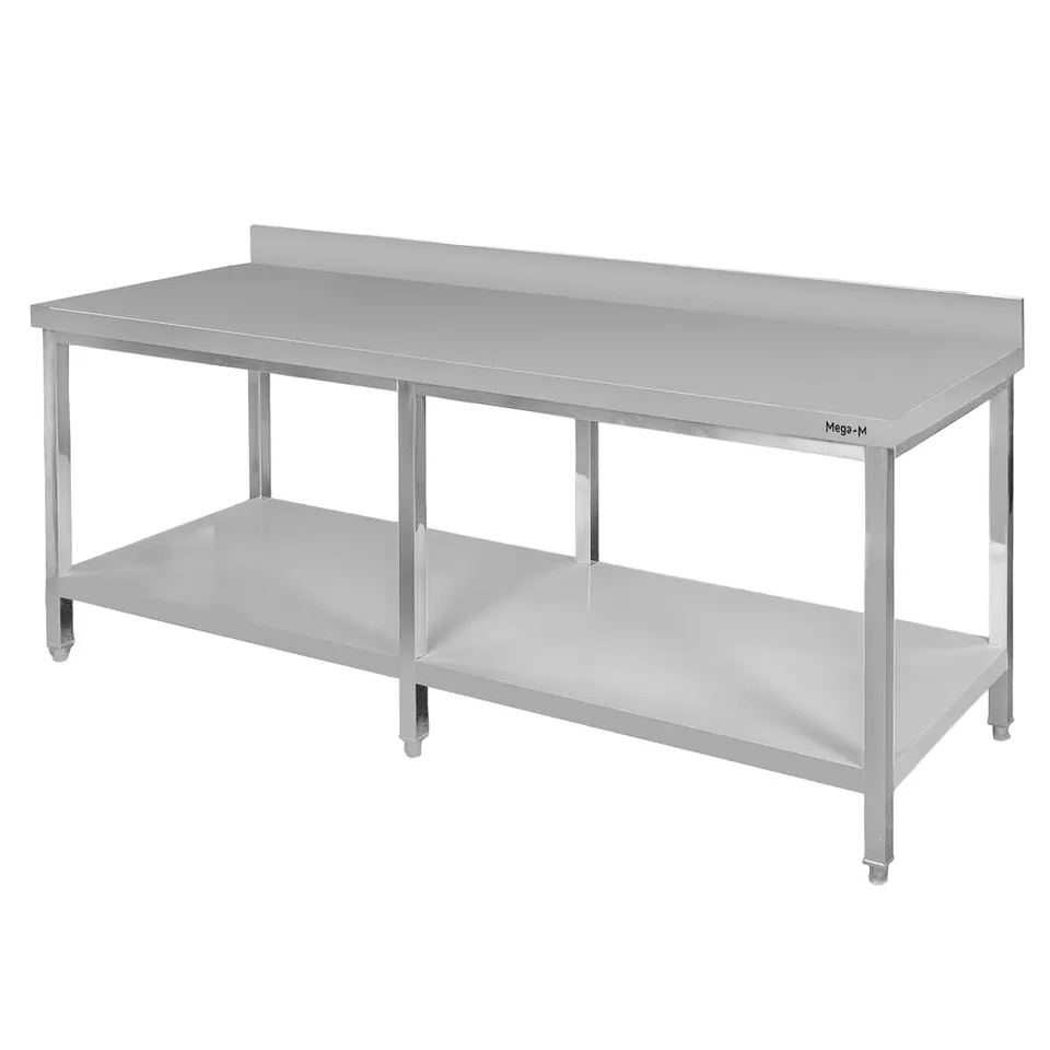 Mega-M tavolo inox 200x70x85 a parete 6 gambe 1 ripiano