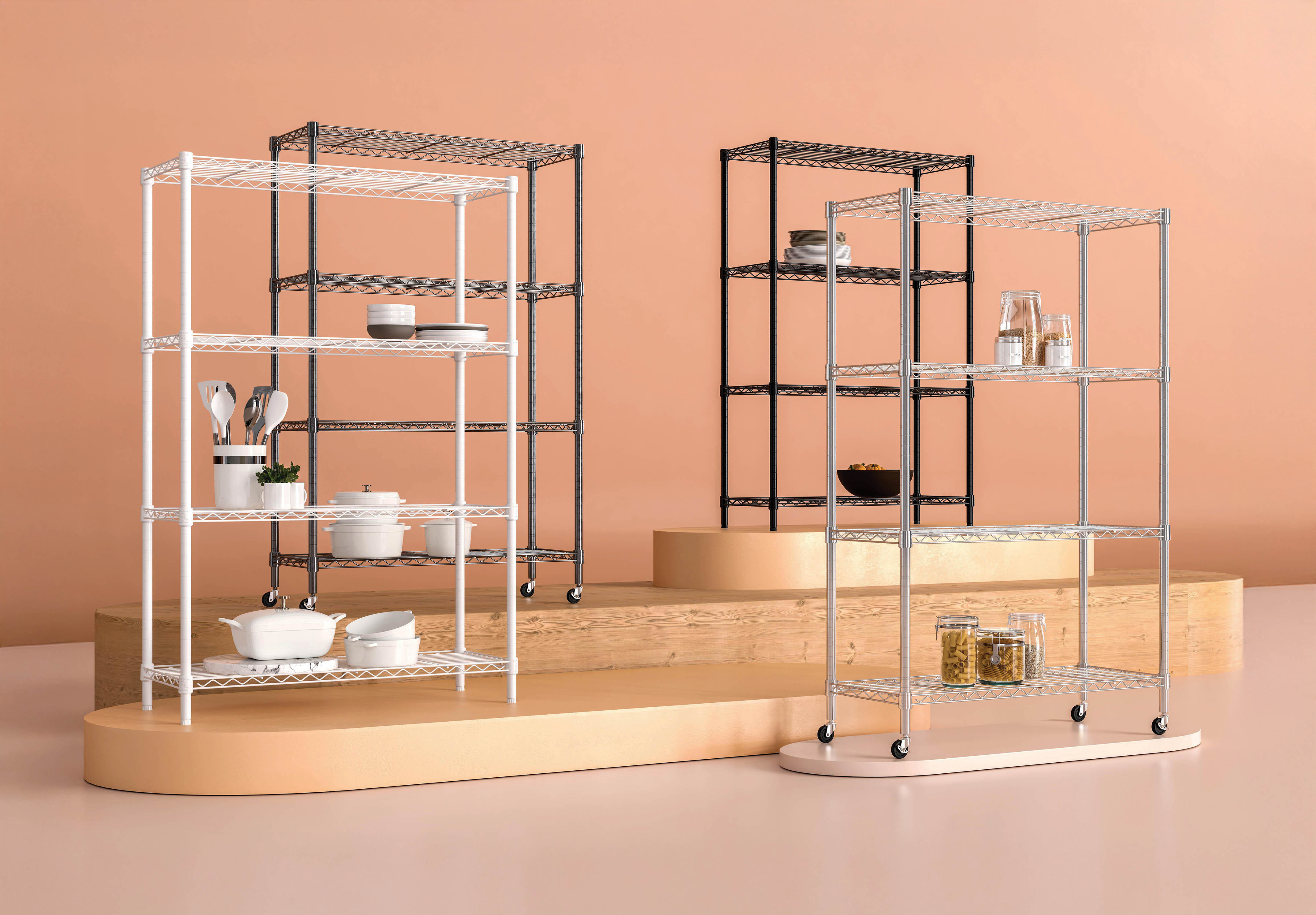 Seville Classics scaffale acciaio 4 ripiani 91x35 cm con ruote
