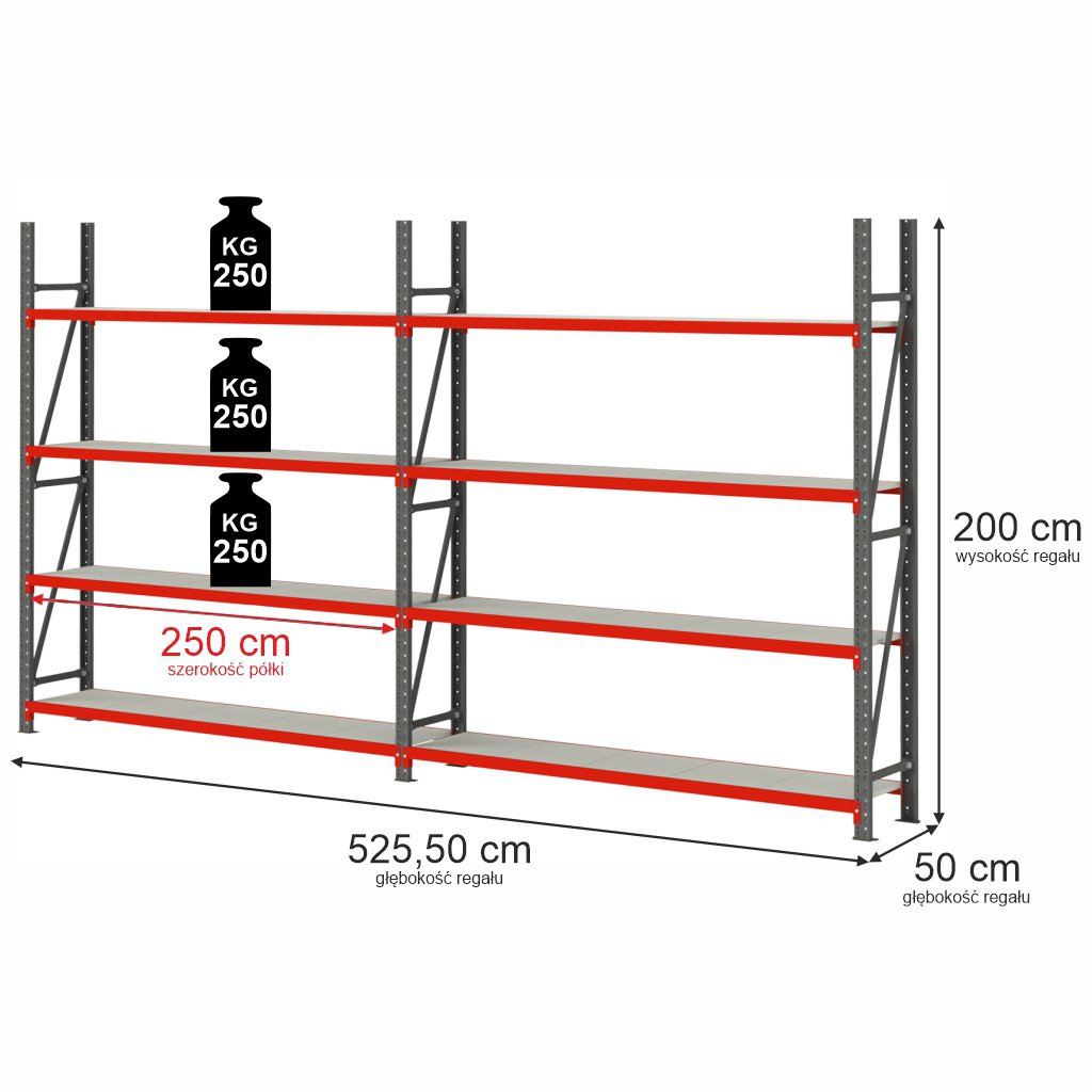 Mega-M FORTIS Scaffale Magazzino 8 Ripiani 525,5x50x200 cm