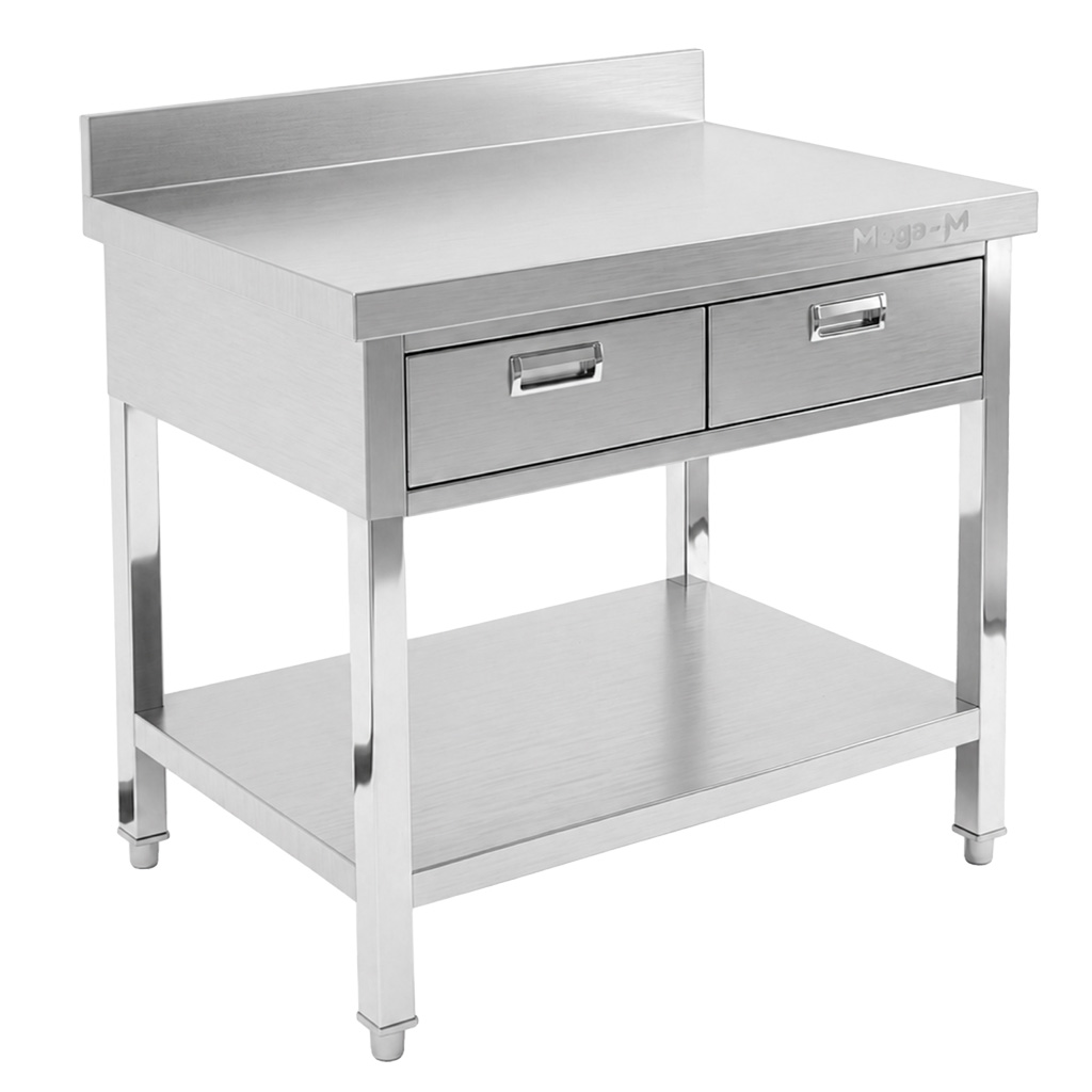 Mega-M X 100x60x85 tavolo inox con 2 cassetti