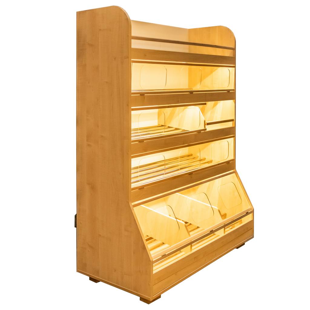 Scaffale pane 125x60x180 legno plexi LED acero chiaro