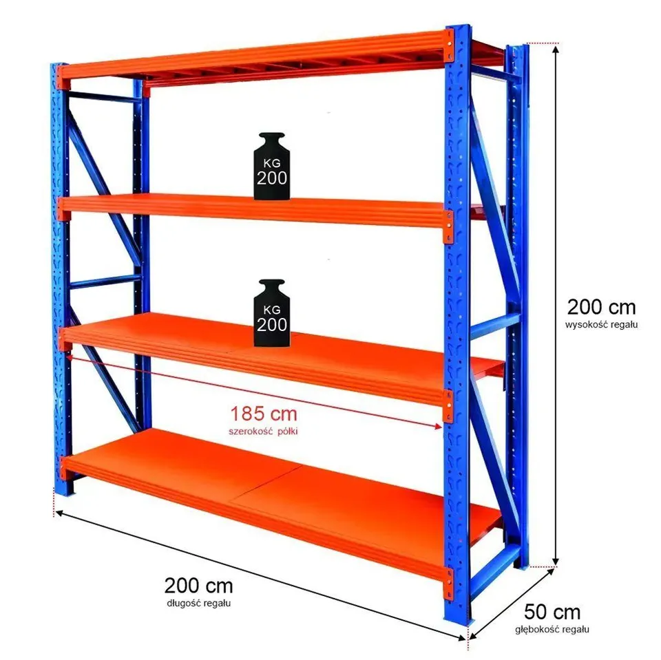 Mega-M Fortis Light scaffale 200x200x50 cm 4 ripiani 200 kg