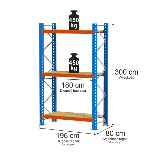 Mega-M XR scaffale magazzino 300x196x80 450kg 3 ripiani