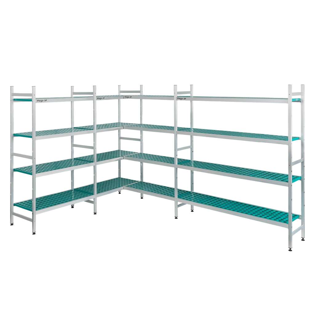 Mega-M ALUFRI scaffale alluminio angolare 4 ripiani 238x191 cm