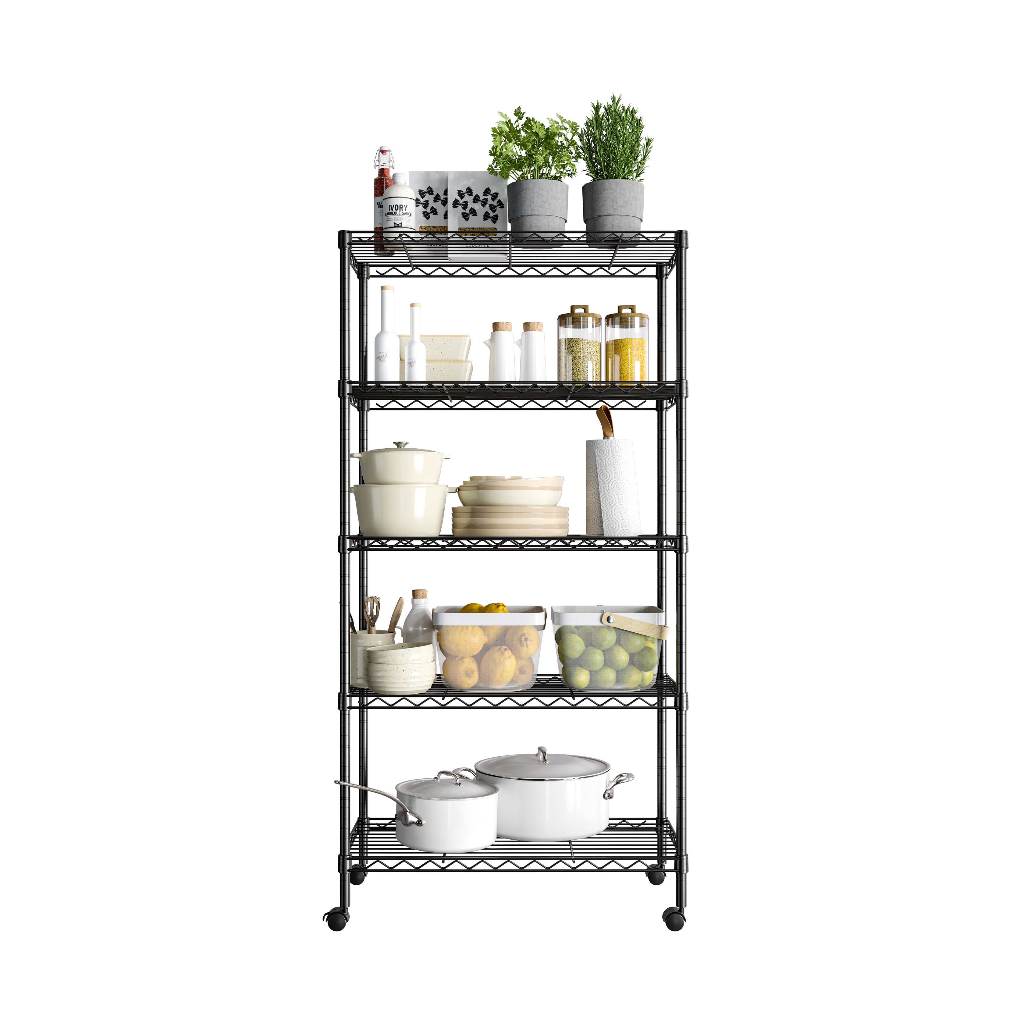 Seville Classics scaffale metallo nero 5 ripiani 76x35x152 cm