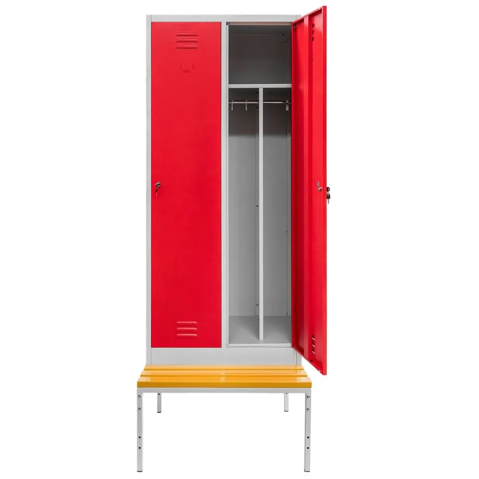 Mega-M S-80 armadietto spogliatoio 80 cm grigio rosso con panca
