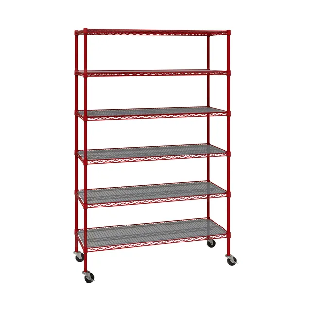 Seville Classics UltraDurable Scaffale Acciaio 6 Ripiani Rosso con Ruote