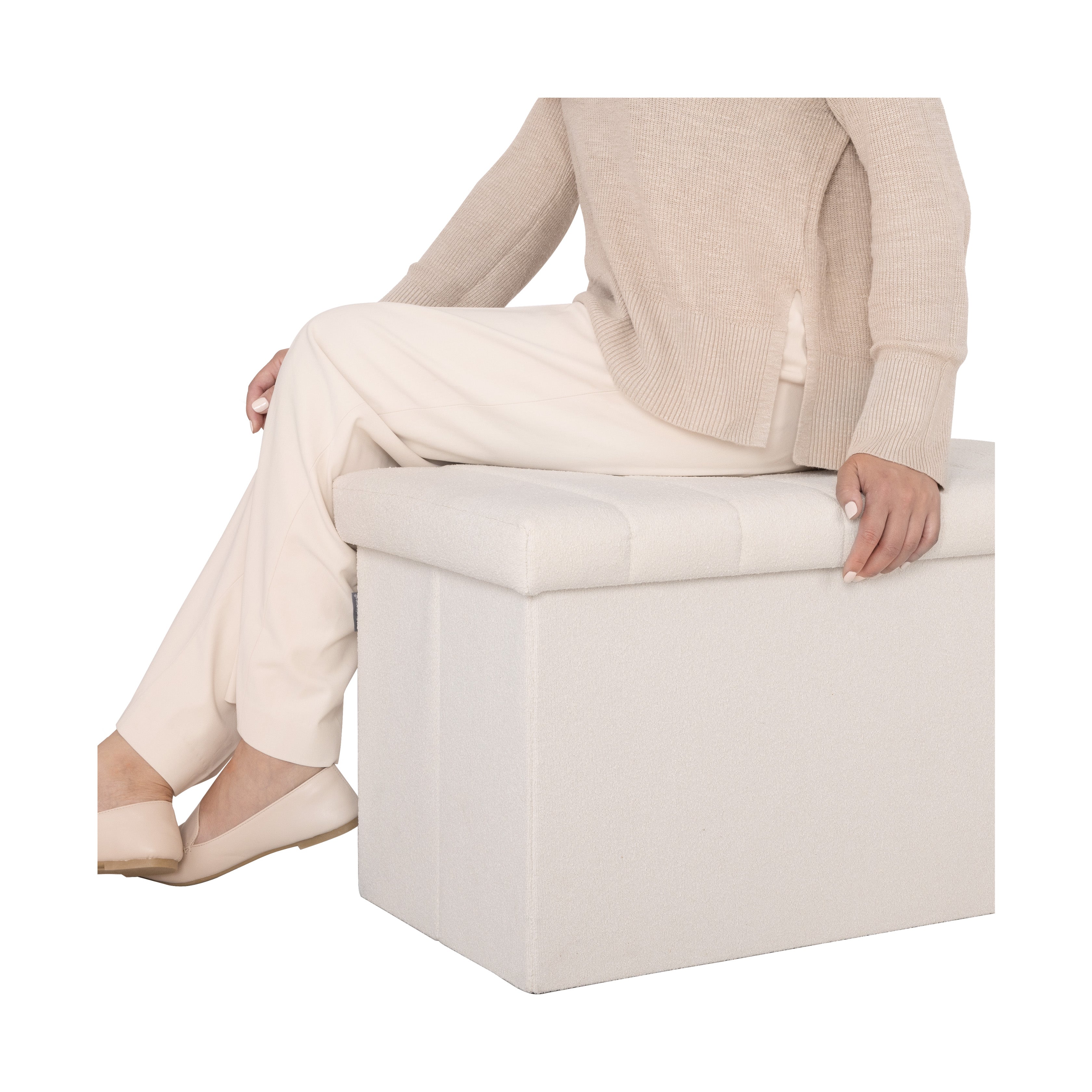 Seville Classics Baule Contenitore Bouclé Bianco 76 cm